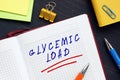 Financial concept about GLYCEMIC LOAD with sign on the piece of paper. TheÃÂ glycemic load of food is a number that estimates how Royalty Free Stock Photo